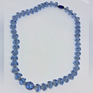 * Vintage Art Deco Light Blue Faceted Rondelle Czech Glass Necklace